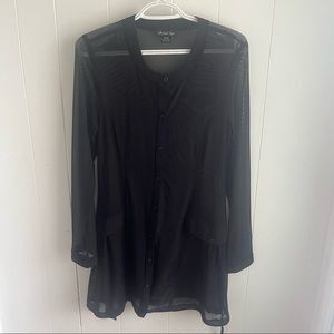 MICHAEL TYLER Sheer Black Button Up Cover Up With Drawstring Bottom SizeM